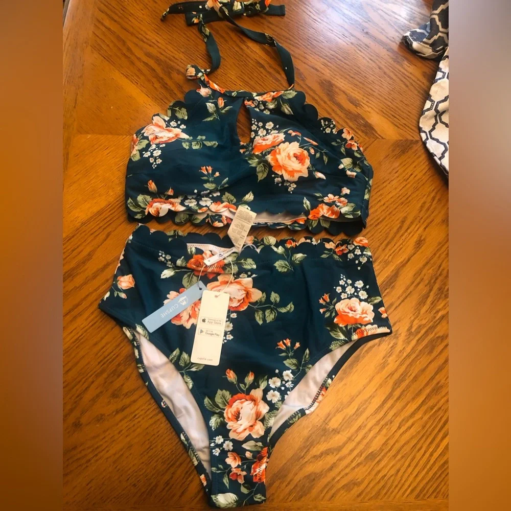 Cupshe Floral Bikini in Teal and Orange - Picture 5 of 7